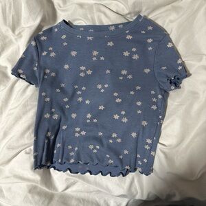 Blue Floral Short Sleeve Top
